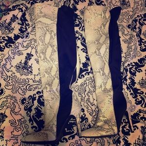 Snake skin over the knee boots